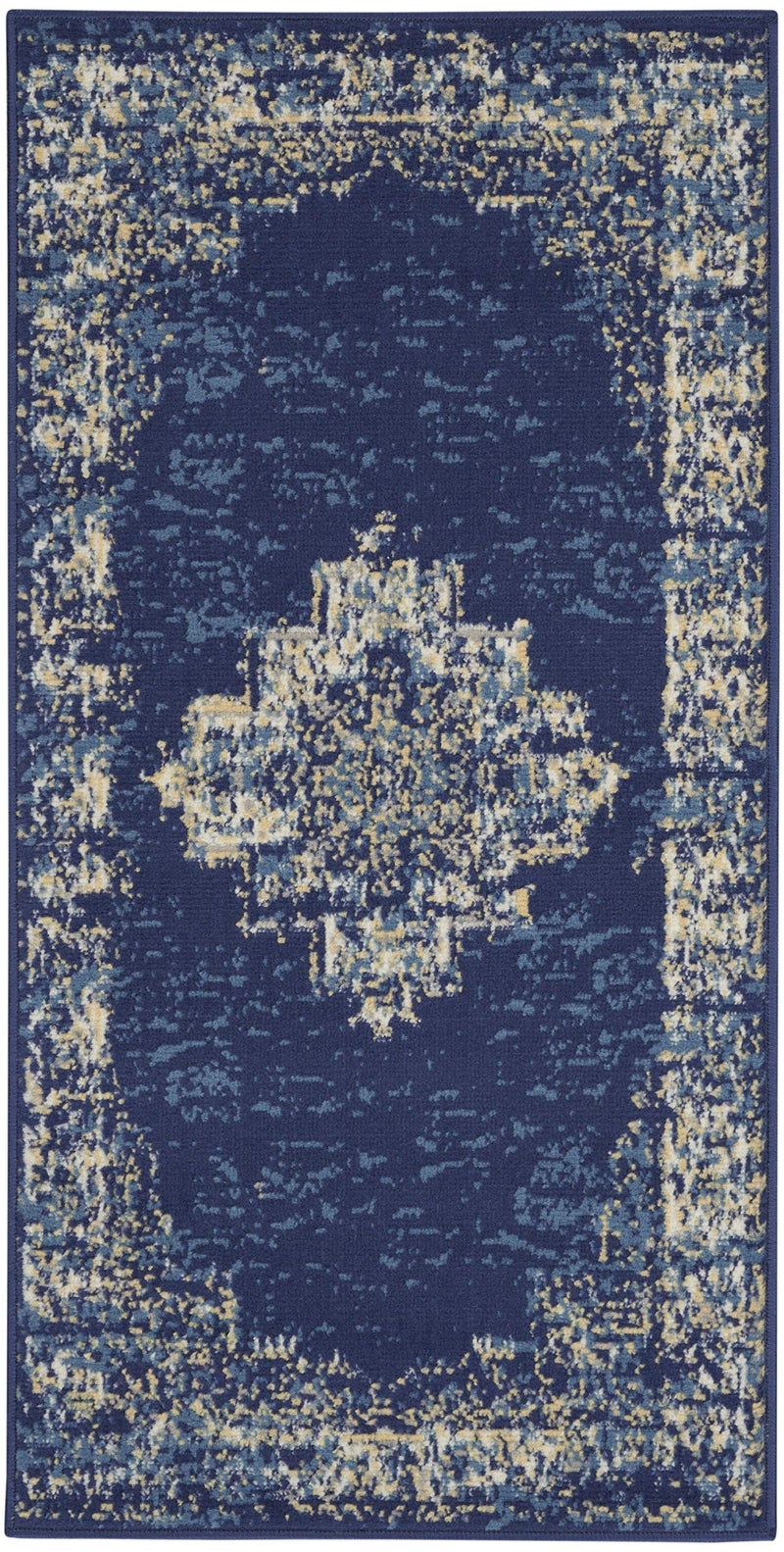 Nourison Home Grafix Traditional Navy Blue 2' x 4' Area-Rug, Easy Clean, Non Shedding, Bed Room, Living Room, Dining Room, Kitchen (2x4) - Image 2